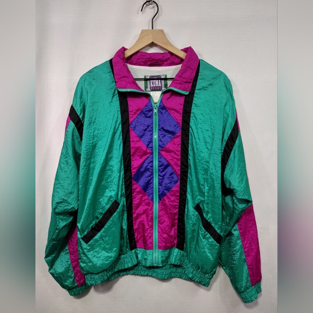 Vintage Kuma Sport Colorblock Windbreaker Set Womens M Green Boho Retro 80s 90s